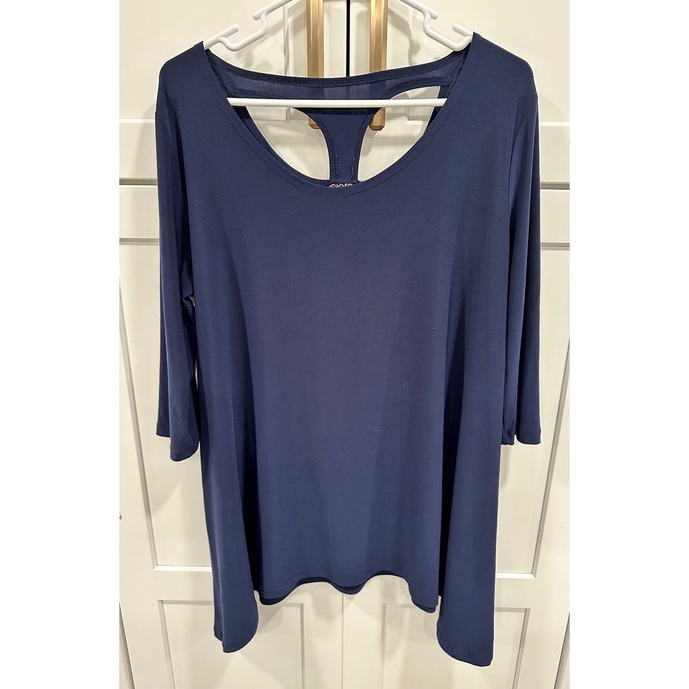 Clara Sun Woo Navy Blue Tunic Top Racerback 3/4 Sleeve XL‎